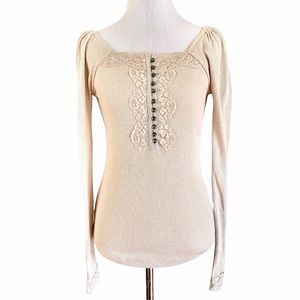 EUC CHELSEA & VIOLET Ribbed Lace Henley Top, S